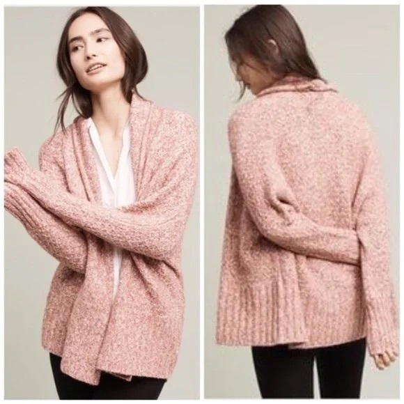 Anthropologie Sweaters - Anthropologie Cardigan Angel of the North Chaucer Pink Open Front Cardigan